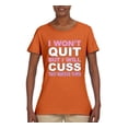 thumbnail image 2 of Wild Bobby I Won't Quit but I Will Cuss the Whole Time Gym/Workout Women Graphic Tee, Orange, Large, 2 of 5