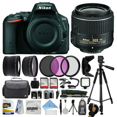 Nikon D5500 DSLR Digital Camera with 18-55mm Lens + 128GB Memory + (2) Battery Packs + Charger + Video Light + Monopod + Backpack + Case + 3 Filters + 0.43x Wide Angle + Grip Action Handle + Tripod