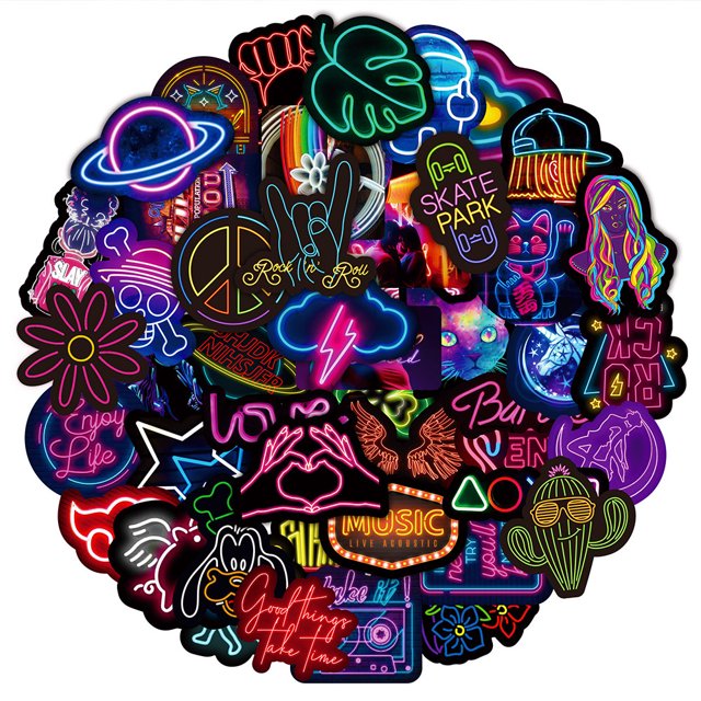 50 hojas de pegatinas creativas de grafiti de neón, pegatinas impermeables para cubierta de carrito de coche y portátil