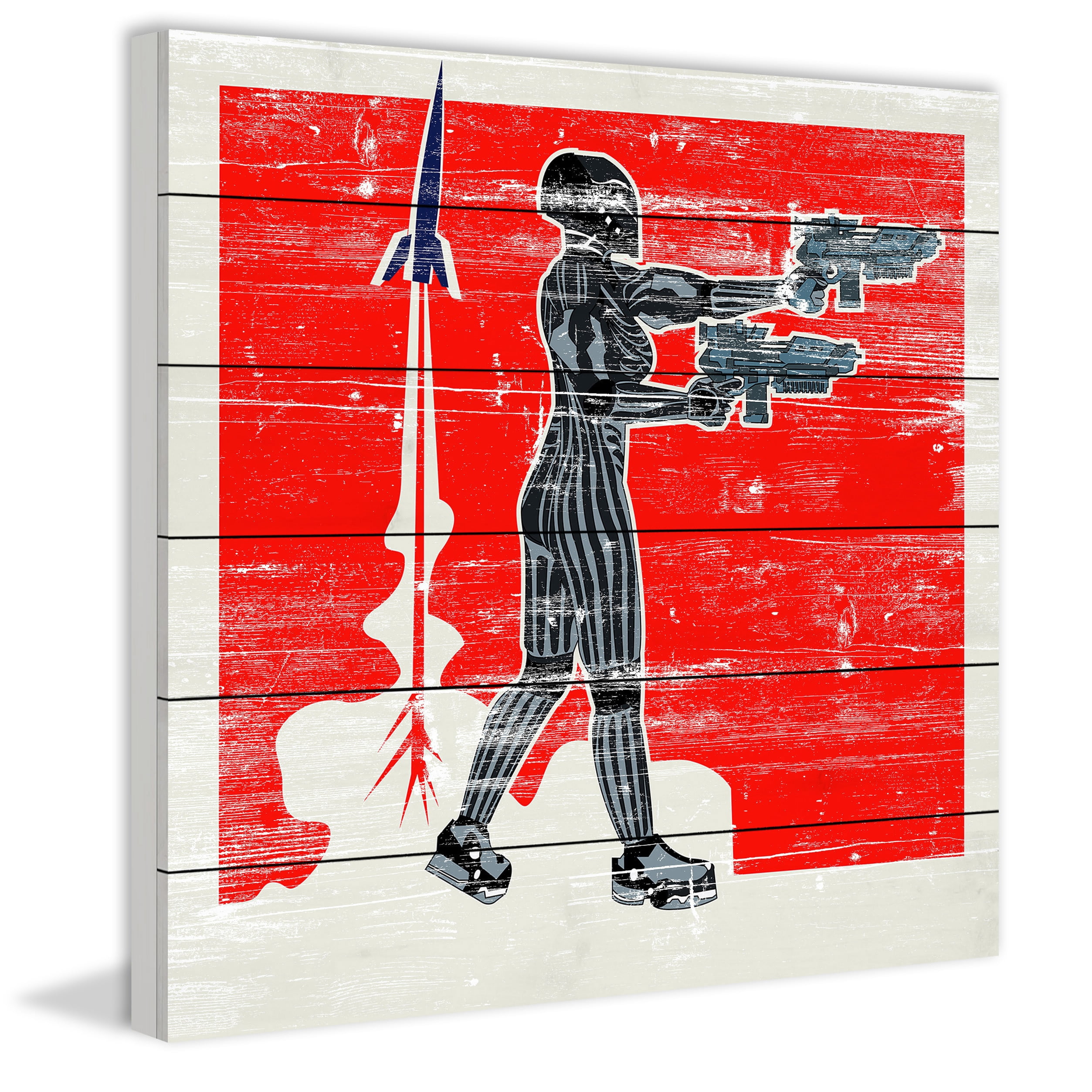 Guns Blazing Painting Print on White Wood