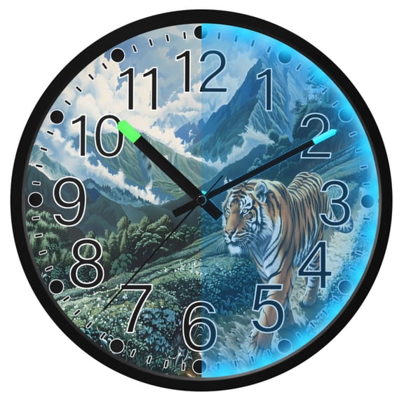 Ryvnso Tiger on Mountain 12 Inch Night Light Wall Clock Silent Battery Operated Luminous Clocks