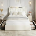 thumbnail image 1 of PIONEERWORKS Queen Bed Frame with Storage Headboard, Boucle Upholstered Platform Bed with Bookcase & 2 Drawers, No Box Spring Needed, Easy Assembly, Beige White, 1 of 11