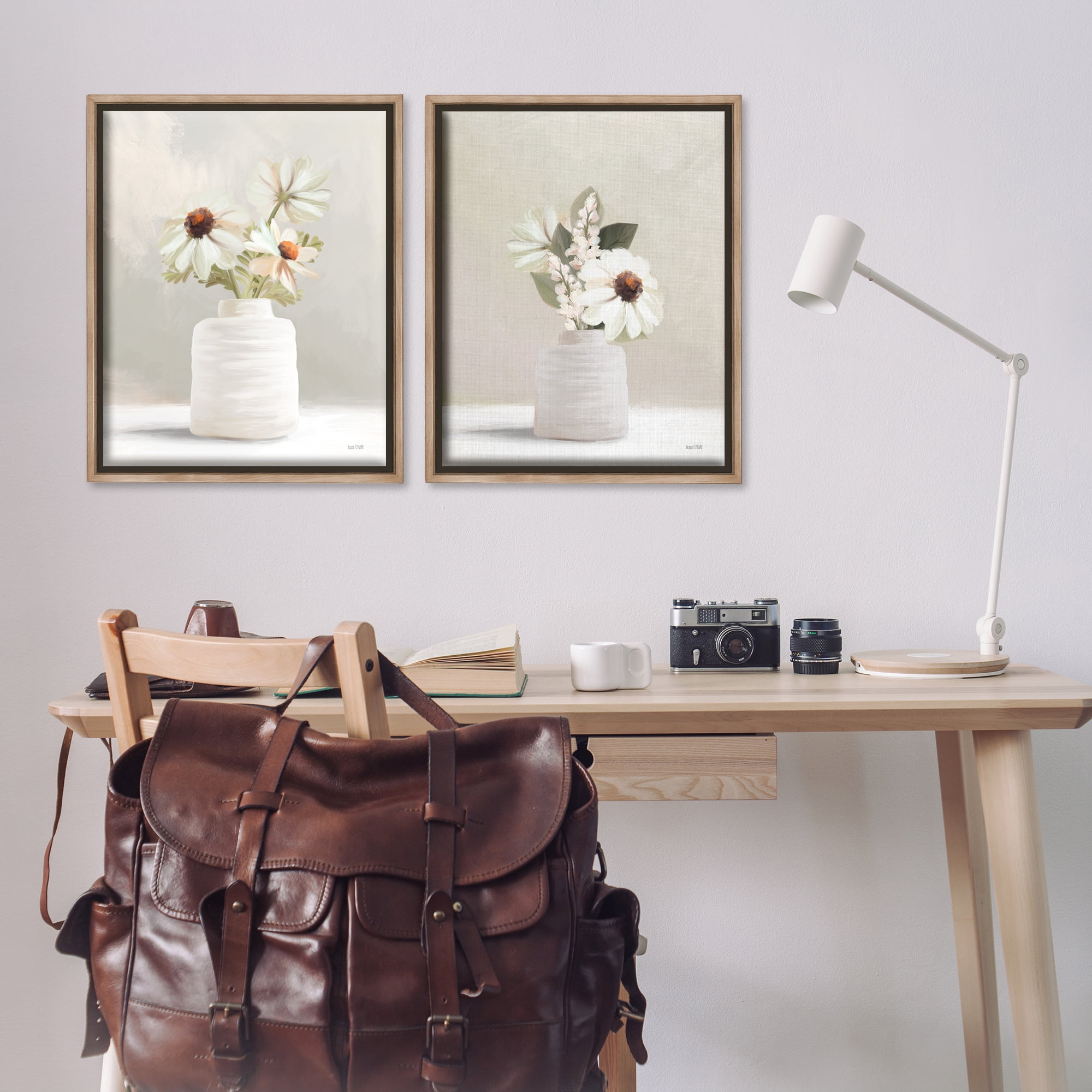 Stupell Industries Simply Elegant Floral Vase Plants & Flowers Painting Brown Floater Framed Canvas Art Print Wall Art, 31 x 25, Set of 2