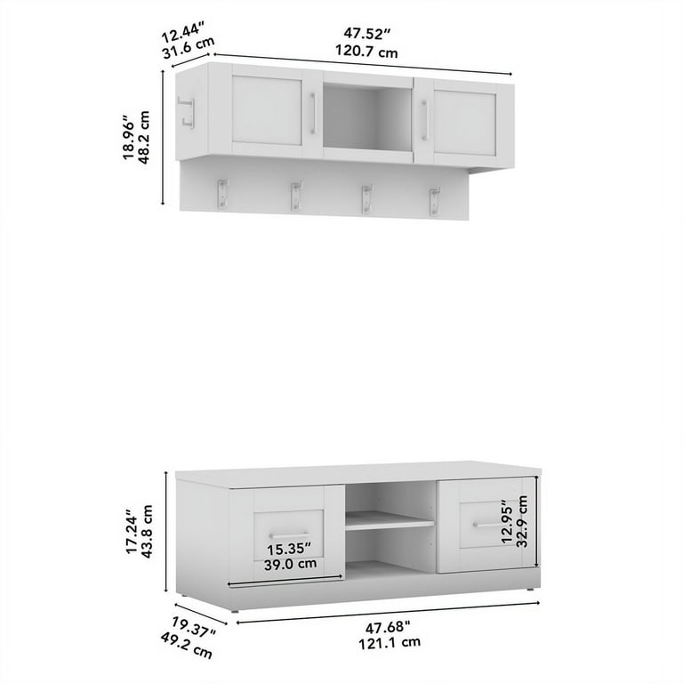 Hampton Heights Full Entryway Storage Set in White - Engineered Wood 