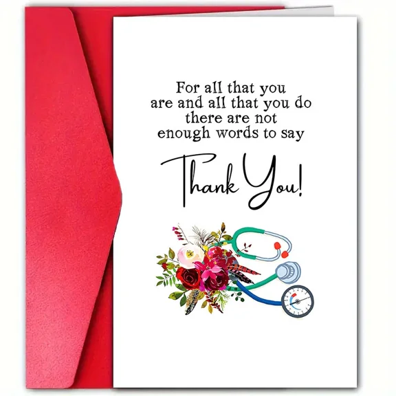 Thank You Card for Healthcare Heroes – Floral Design with Stethoscope – Blank Inside for Personal Messages – Perfect Gratitude Gift for Nurses, Doctors, and Medical Staff
