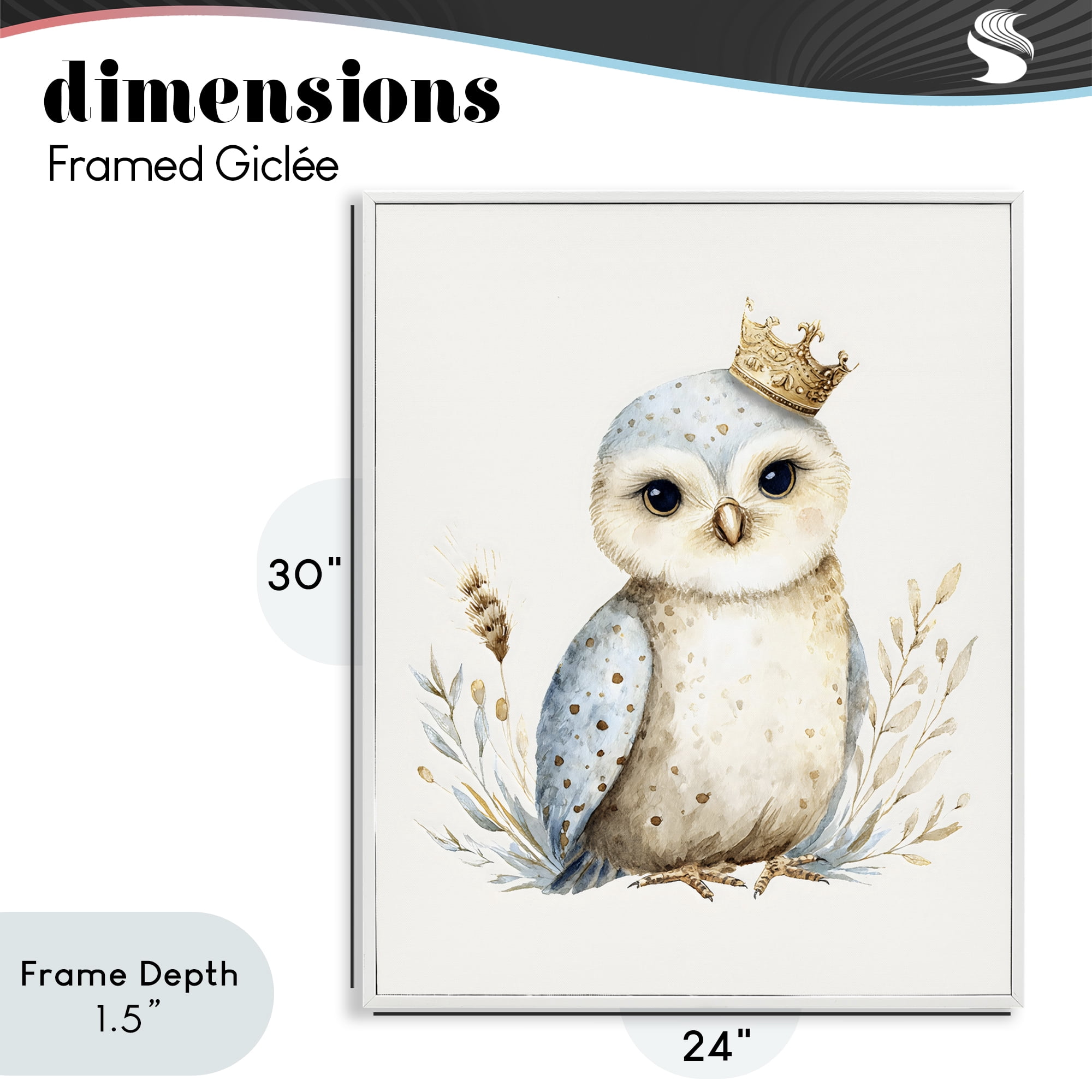 Stupell Industries Watercolor Nursery Owl White Framed Giclee Art, design by LSR Design Studio