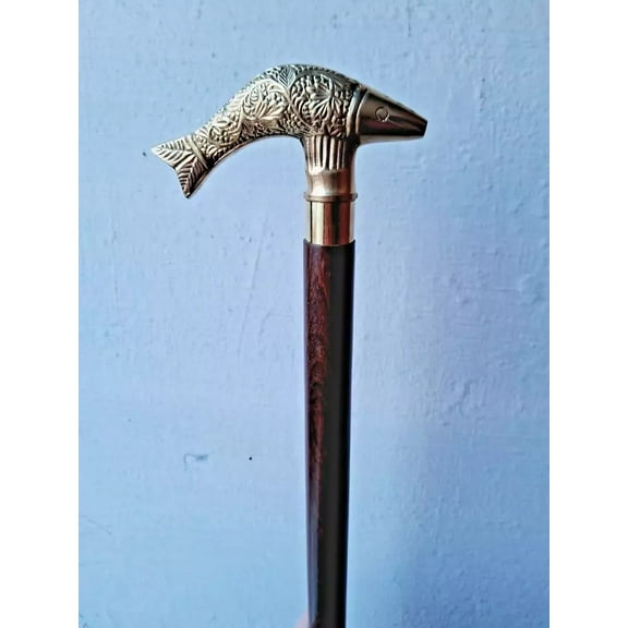 Solid Wooden Walking Stick Cane with Golden Brass Handle Antique Gift for Women