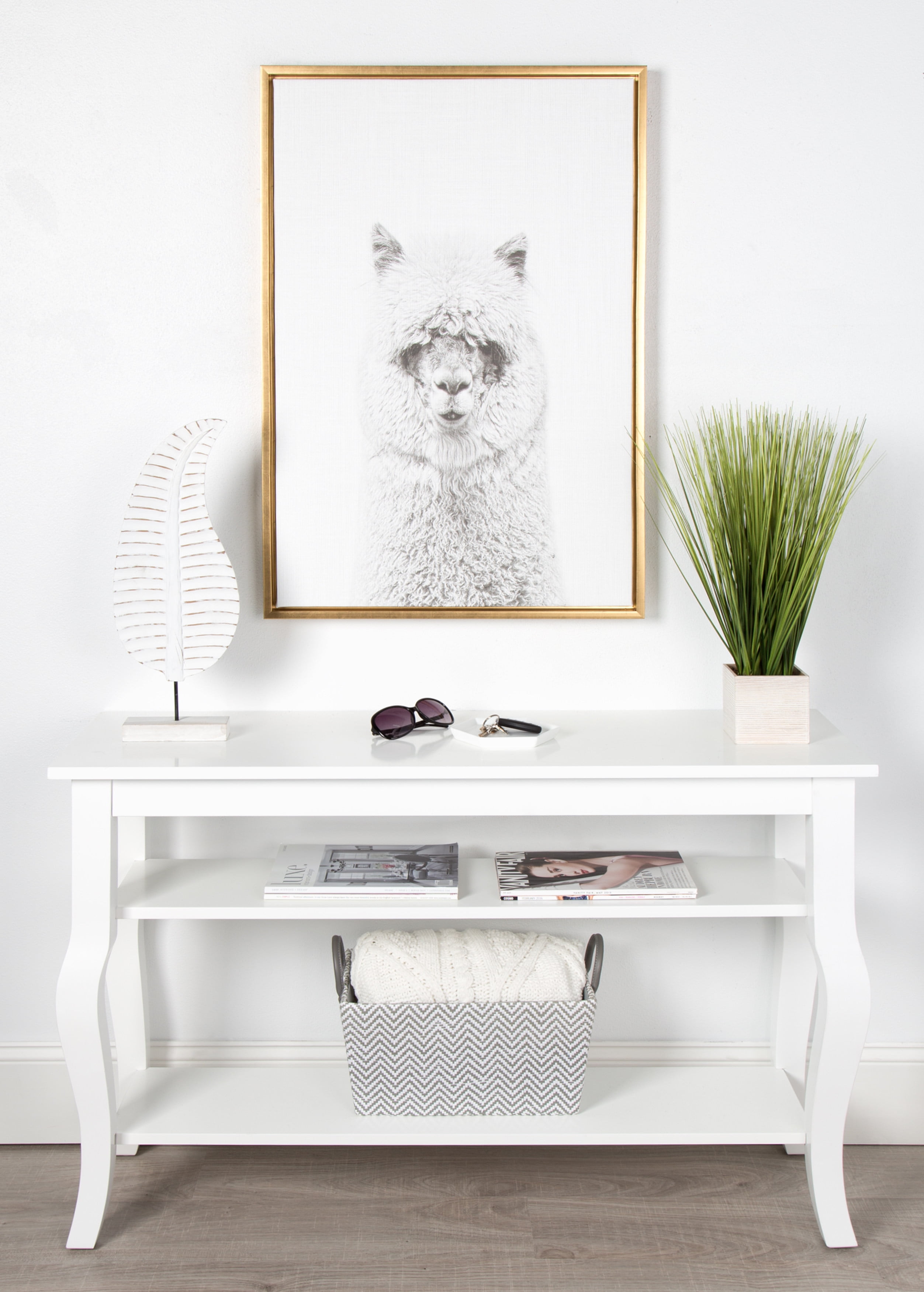 Kate and Laurel Sylvie Hairy Alpaca Black and White Portrait Framed Canvas Wall Art by Simon Te Tai, 23x33 Gold