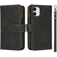 thumbnail image 2 of Wallet Case Compatible with iPhone 12 Mini,[6 Card Slots] [Wrist Strap] [Stand Feature] Detachable 2 in 1 Magnetic Zipper Leather Slim Cover Case for iPhone 12 Mini,5.4 inch Black, 2 of 17