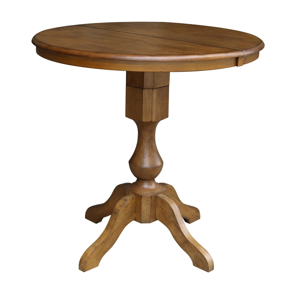 36" Round Top Pedestal Counter Height Table with 12" Leaf Pecan