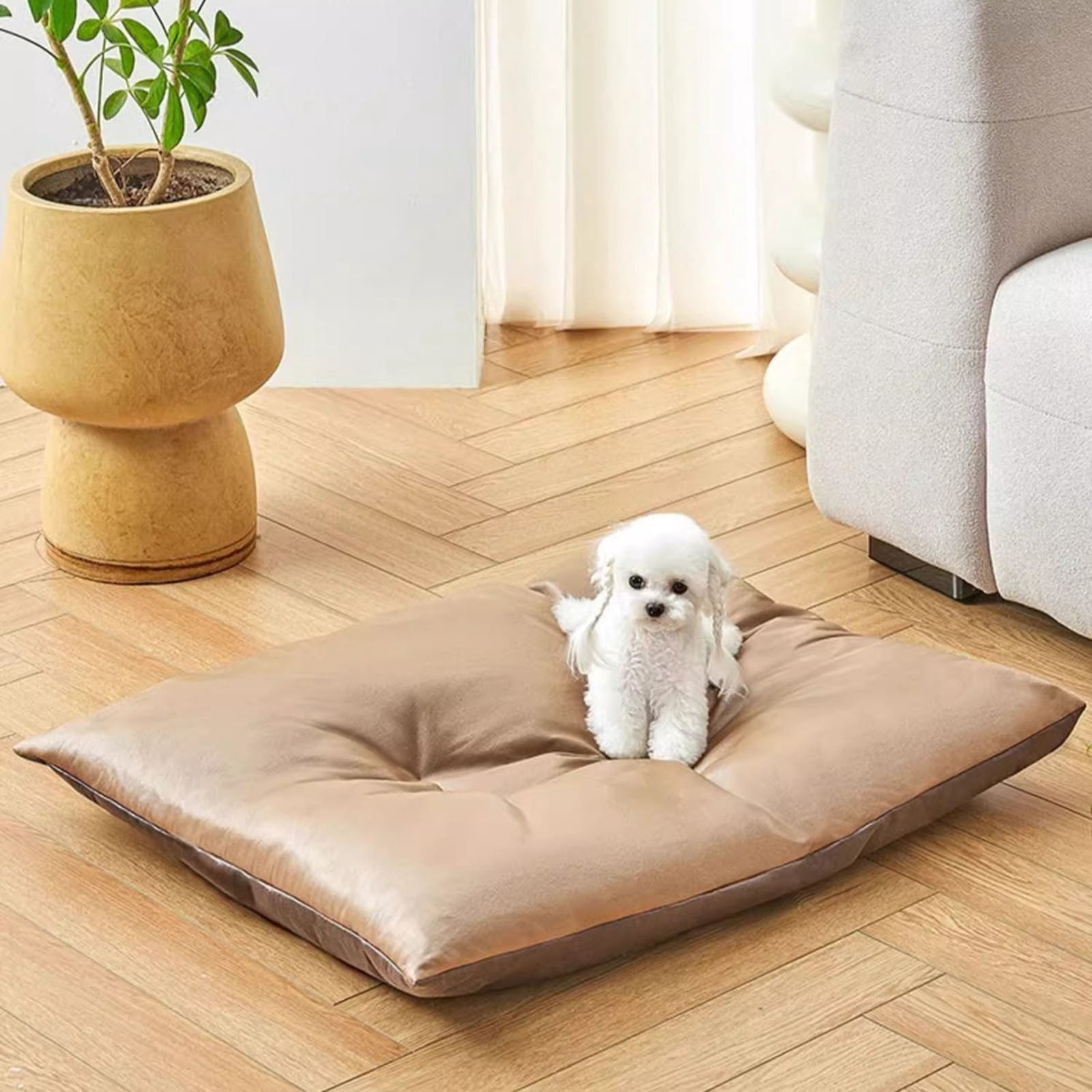 Elevated Dog Bed Waterproof Leather for Small Medium Dogs,Outdoor Indoor Pet Cot,Comfort Mat,Raised Dog Bed for Cats and Dogs,Portable Dog Bed for Maximum Support(Coffee,37.4*25.79Inch)