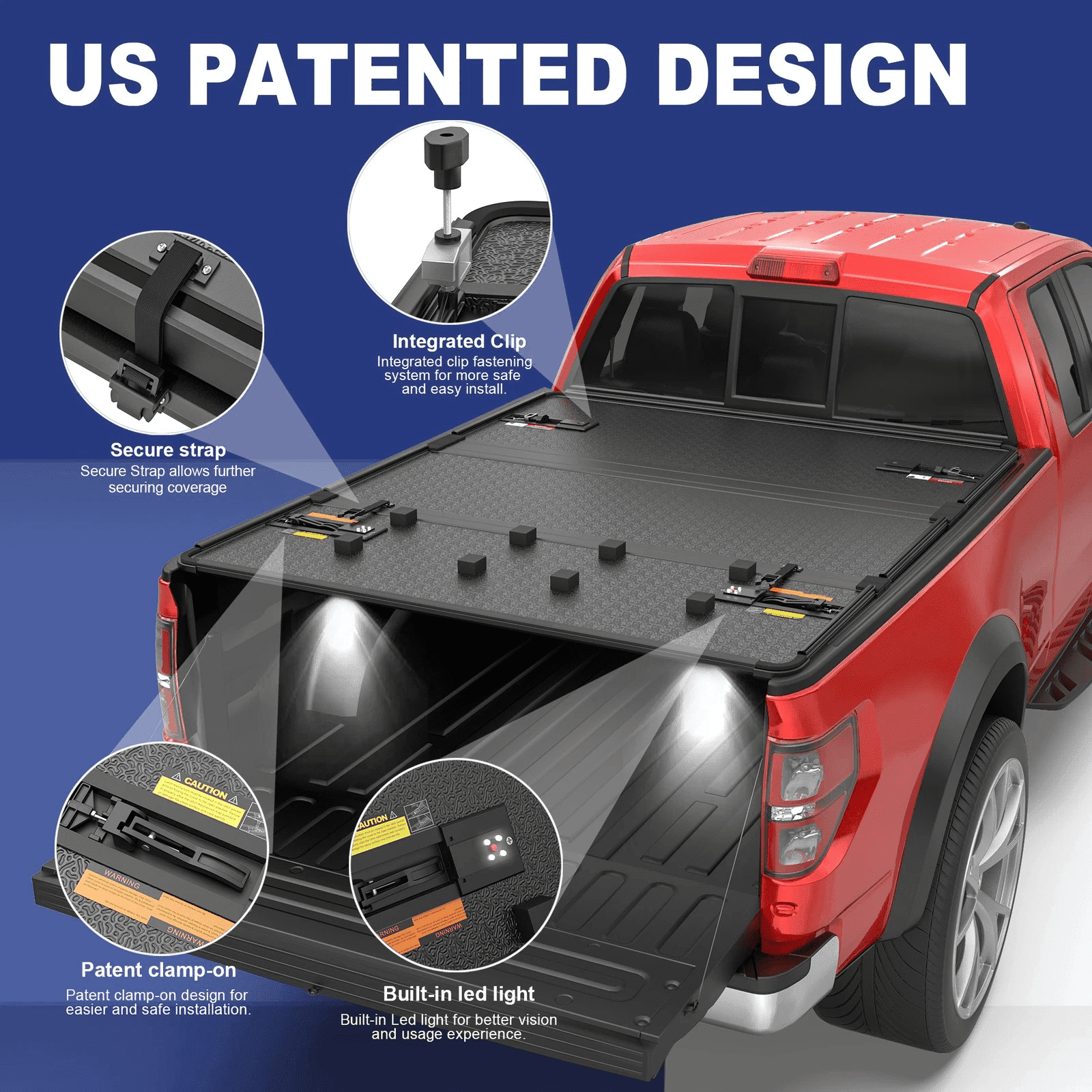 MOSTPLUS 3-Fold 5.5FT Hard Tonneau Cover for 2016-2026 Ford F150 F-150 Truck Bed W/ Lamp