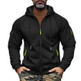 thumbnail image 3 of Men's Hoodie with Zipper Arm Pocket, Fleece Cardigan Oversized Casual Pullover for Daily Wear, Lounge,Black,L, 3 of 6
