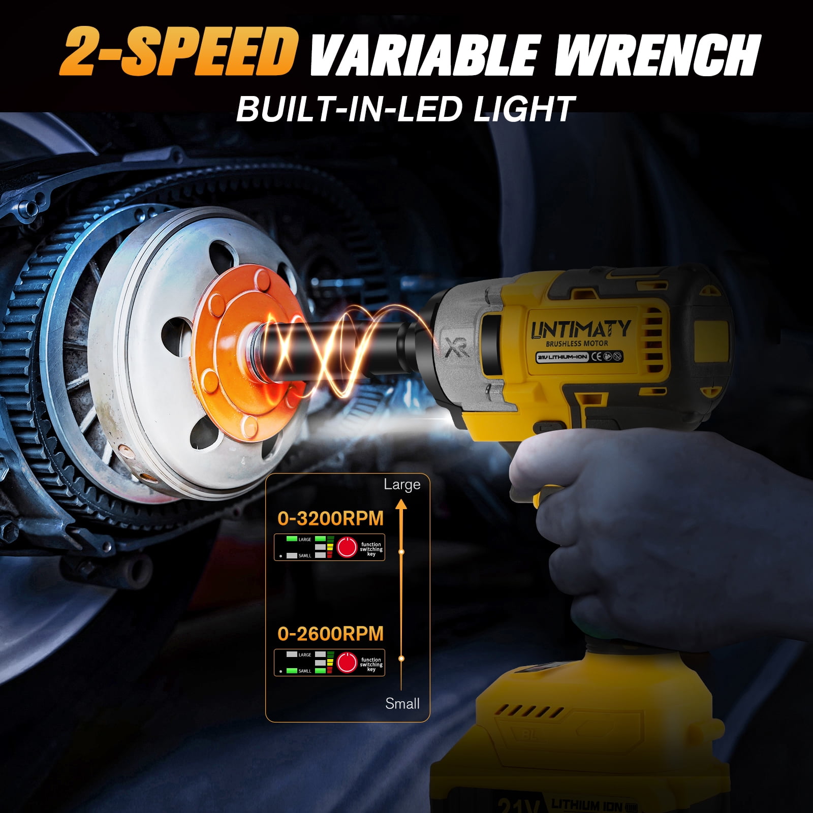 UNTIMATY Power Cordless Impact Wrench 1/2", 20V Impact Brushless Motor with 2 x 3.0A Batteries, 2-Mode Speed & Max Torque 280 ft lbs (380N.m), Impact Drill Tool Set with 5 Sockets,8 Drill,8 Screws
