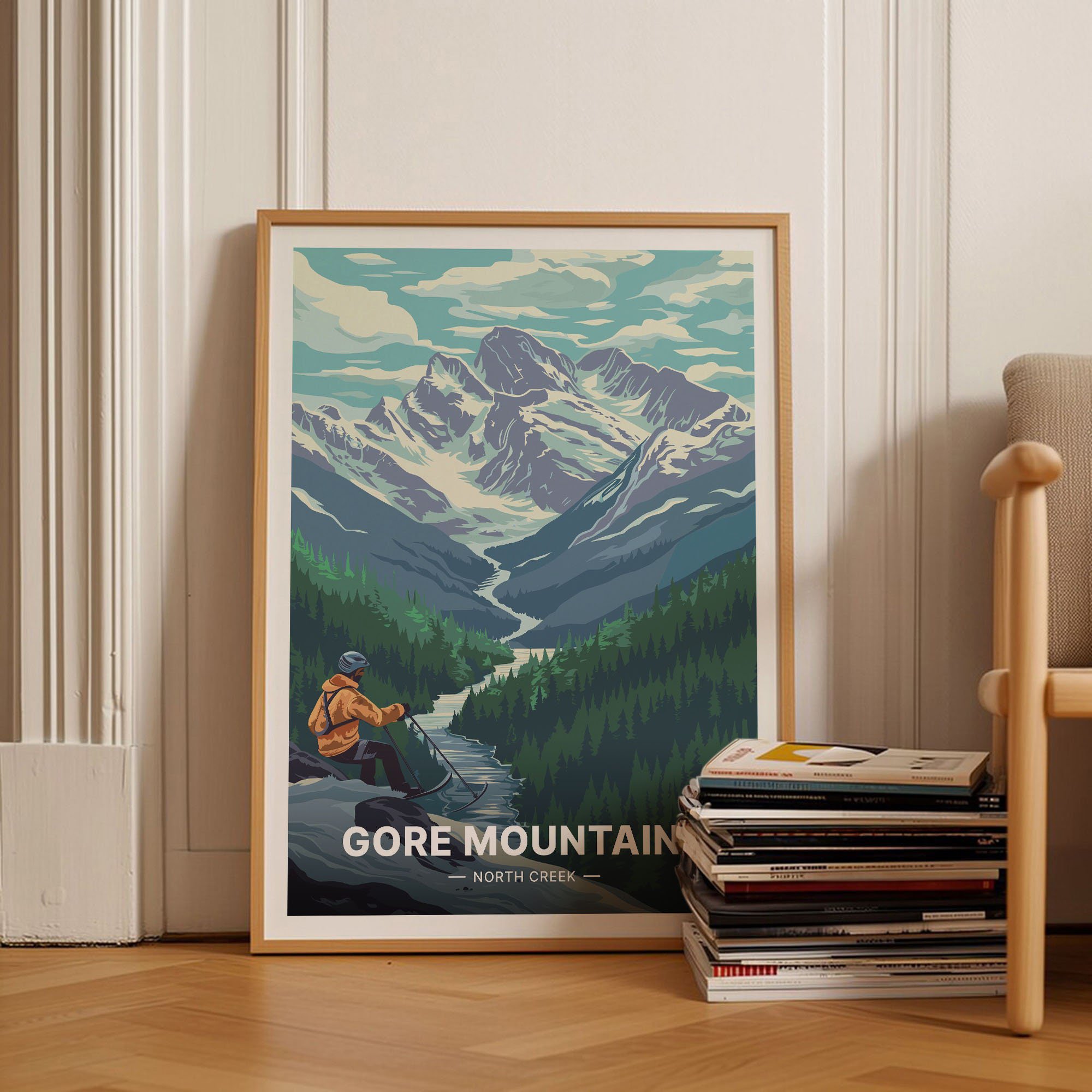 Gore Mountain Retro Adirondack Travel Art C20-1552 Decorative Wall Poster , Poster Print Only