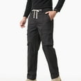 thumbnail image 4 of Ceisia Men Solid Color Fleece Multi Pocket Work Pants Loose Drawstring Gift Elastic Cuff Trousers, 4 of 7