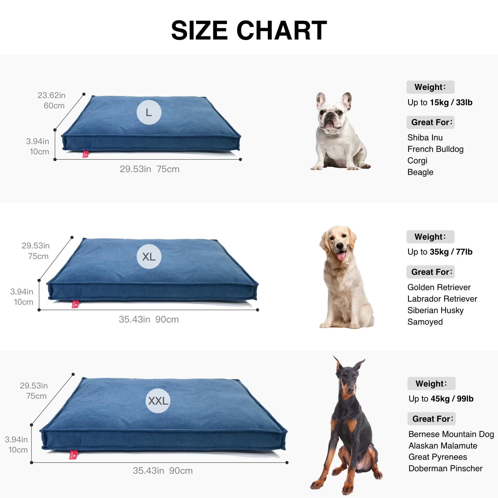 Luxury Dog Bed for Dogs up to 77lbs, Breathable, Durable & Washable with Removable Cover, Concealed Zipper and Non-Slip Bottom