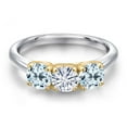 thumbnail image 3 of Gem Stone King 925 Silver and 10K Yellow Gold White Moissanite and Sky Blue Topaz Engagement Ring for Women | 1.90 Cttw | Round 5MM | Gemstone Birthstone | Size 7, 3 of 7