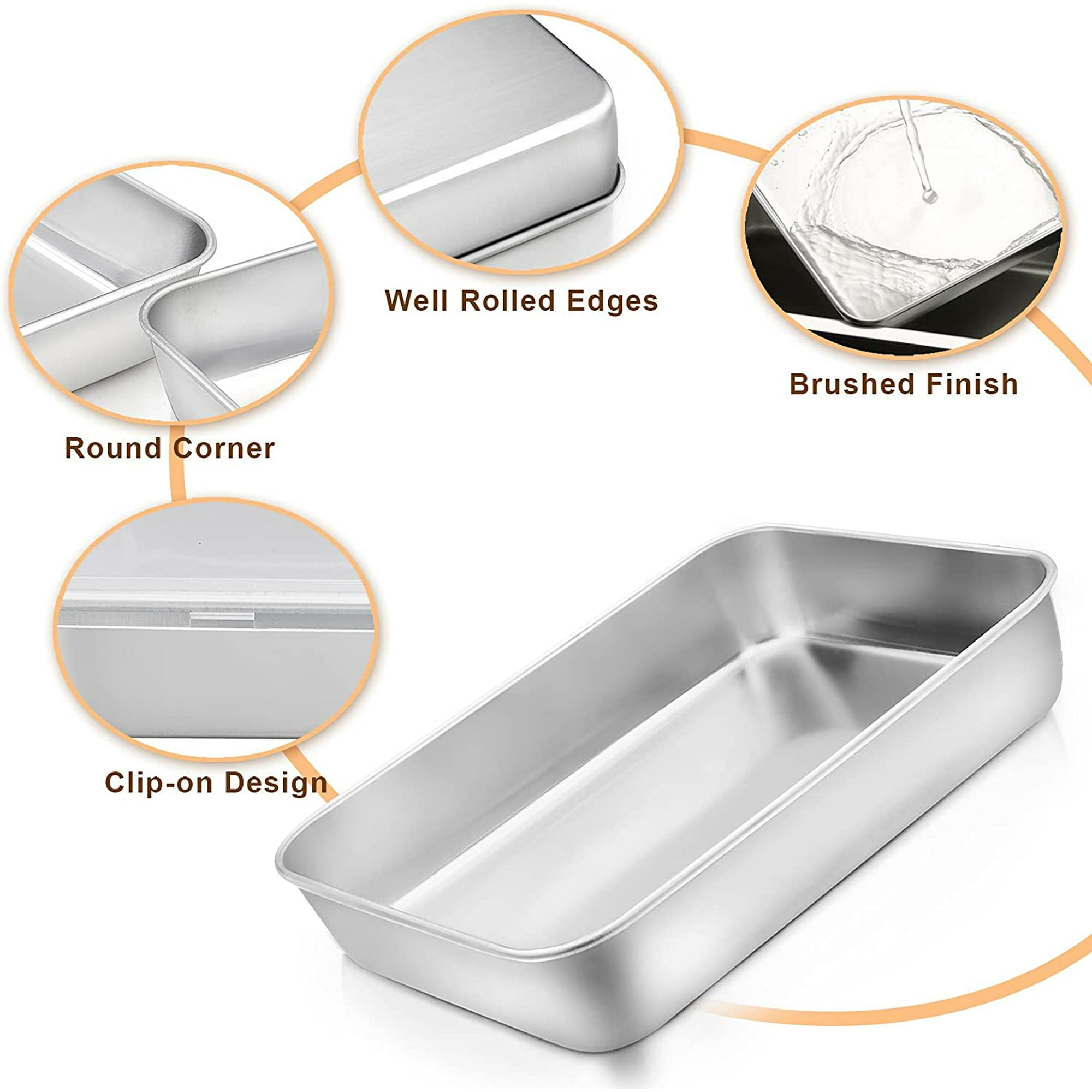 Vesteel Stainless Steel Baking Pan with Lid, 9.4 x 7 x 2 Inch Rectangle Sheet Cake Pans with Covers Bakeware for Cakes Brownies Casseroles, Non-toxic & Dishwasher Safe - Set of 2