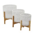 thumbnail image 6 of DecMode 12", 11", 10"H White Ceramic Planter with Removable Wood Stand (3 Count), 6 of 9