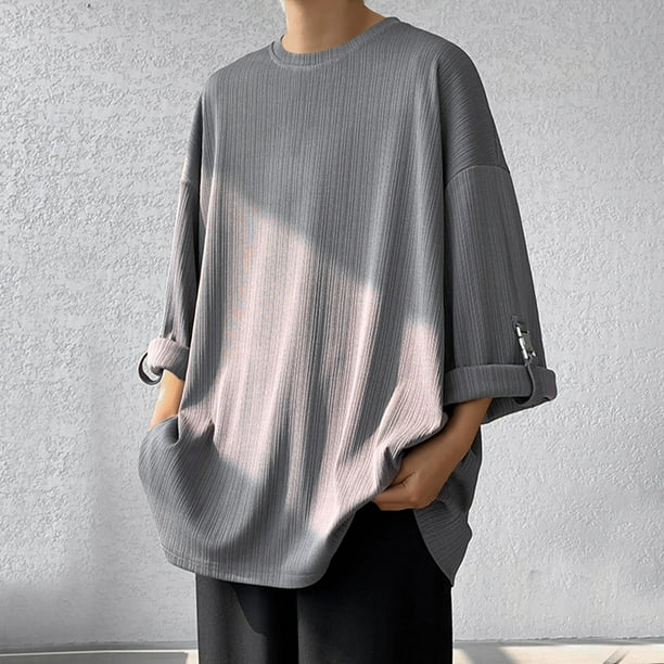 Jersey Elvqul Hombre Casuales Gris sin Estampado Manga Corta Cuello Redondo