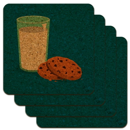 

Glass Of Milk and Cookies Low Profile Novelty Cork Coaster Set