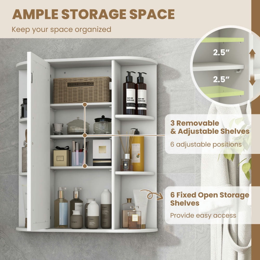 Finihen Bathroom Wall Cabinet, Wall Mounted Bathroom Mirror Cabinet, Mirrored Bathroom Medicine Cabinet with Single Mirror Door and Adjustable Shelf, for Bathroom, White Finihen Bathroom Wall Cabinet, Wall Mounted Bathroom Mirror Cabinet, Mirrored Bathroom Medicine Cabinet with Single Mirror Door and Adjustable Shelf, for Bathroom, White