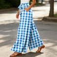 thumbnail image 5 of Women's Gingham Plaid Wide Leg Pants, Casual Tie Waist Paperbag Palazzo Trousers, Summer High Waisted Checkered Long Pants with Pockets, 5 of 6