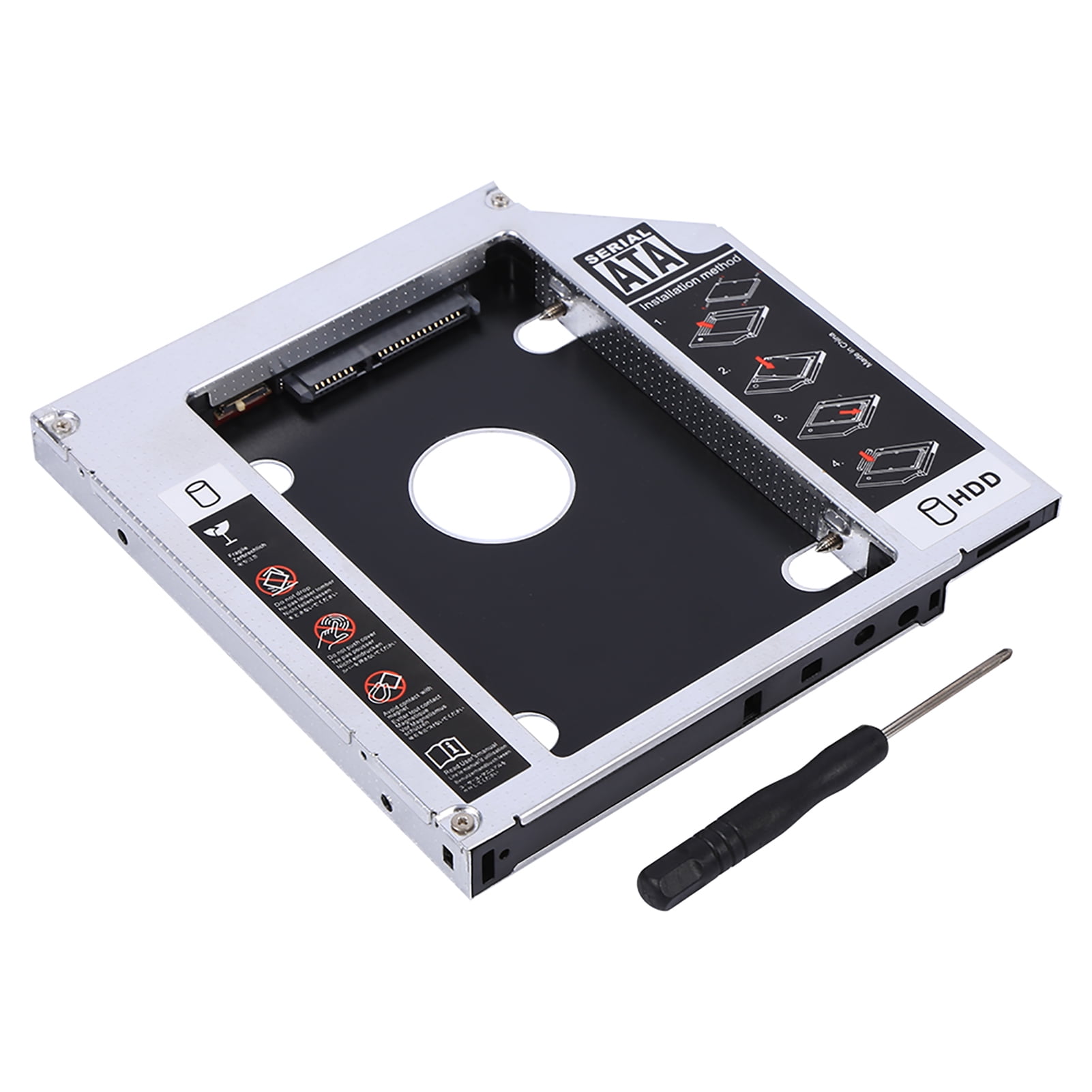 AluminumHDD SSD Enclosure, Noise Absorbing Holder, 2nd HDD SSD,CD ROM, Dual Boot, 12.7mm Thick, -13Pin, Support 2nd OS,I II III