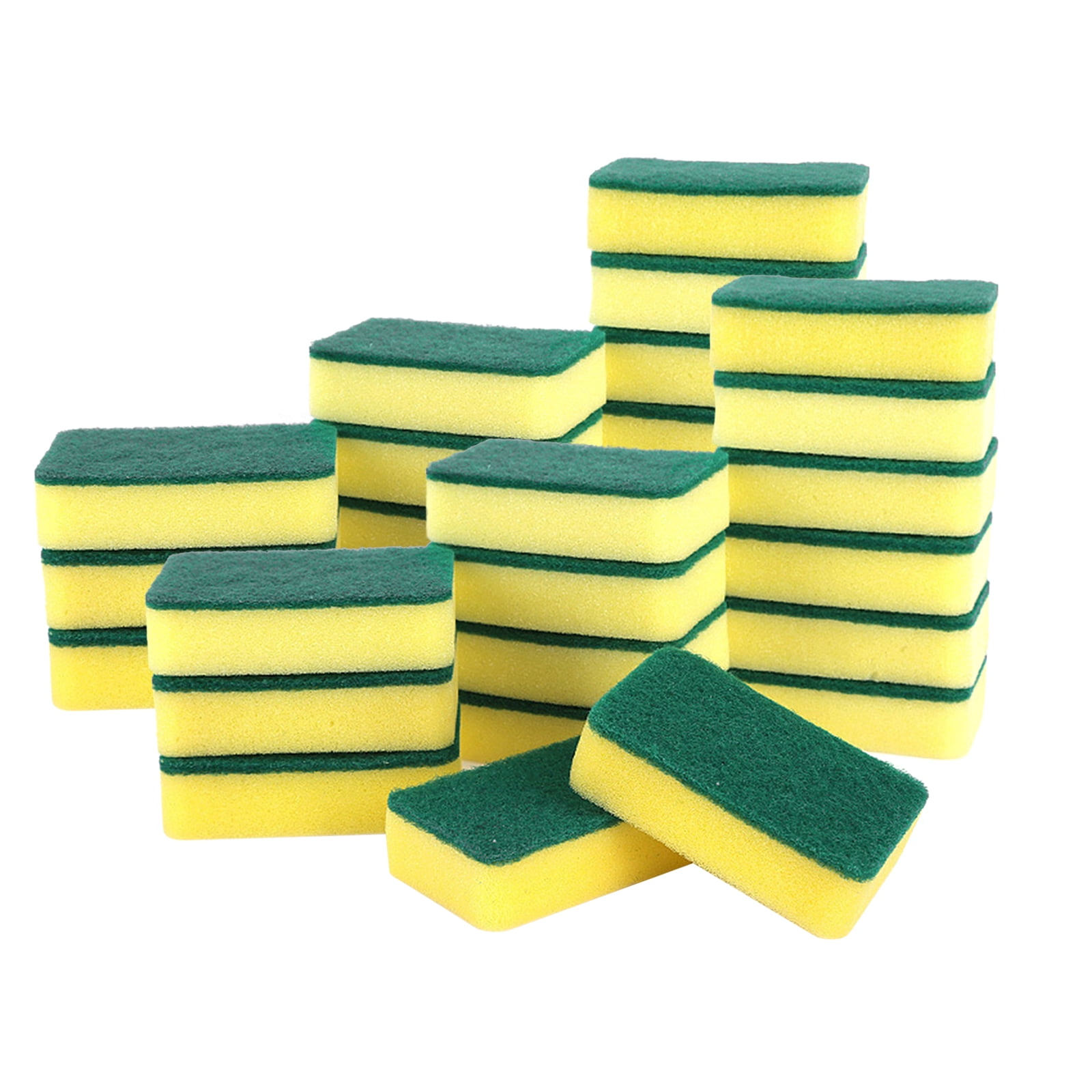 50 Green and Yellow Sponges Kitchen Scrubbers Cleaning Dishwashing Scouring  Pads - 1 Super Party