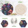 thumbnail image 4 of Haosy Set of 6 Drink Woven Coaster with Holder Heat Resistant Non-Slip Bar Coasters 4 Inches Neon Mushroom and Star, 4 of 7
