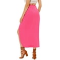 thumbnail image 3 of Unique Bargains Jupe Longue Maxi Décontractée pour Femme à Taille Élastique Fendue Fuchsia m, 3 of 7