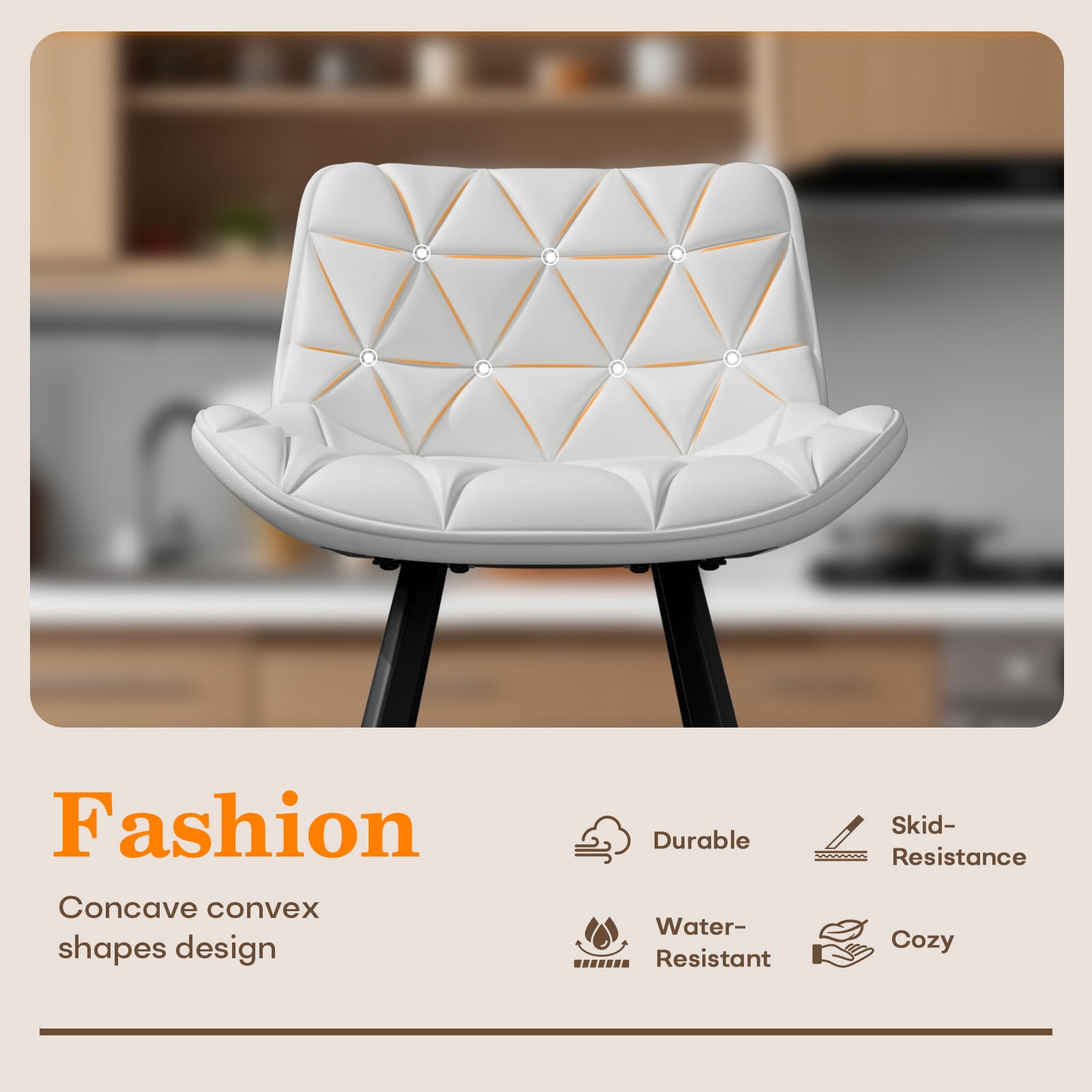 HomeZeer Bar Stools Set of 6, 26" Counter Height Bar Stools with Low Back and Footrest, PU Leather Upholstered Seat, Metal Legs Bar Chairs for Kitchen Island Dining, White
