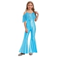 thumbnail image 1 of Moggemol Girls Sequins Tassel Pageant Dance Party Jumpsuit Spaghetti Strap High Waist Flared Pants Romper Light Blue 8, 1 of 6