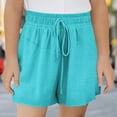 thumbnail image 2 of Juniors Shorts Girls Shorts Summer Solid Color Casual Ribbon Pocket Shorts Elastic Waist Drawstring Sports Wide Leg Shorts for Kids 3-13 Years, 2 of 8