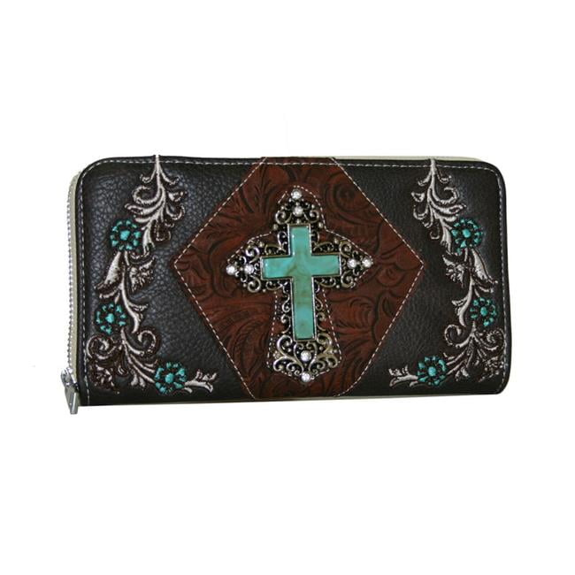BLACK TOOLED CROSS LOOK FLAT THICK WALLET COUNTRY WESTERN MONTANA WEST BLING NEW 