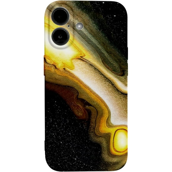 TRAHOO-Compatible with iPhone 16 Case Clear Cover Cloisonnism Black Marble and Gold Futurism Marble Background
