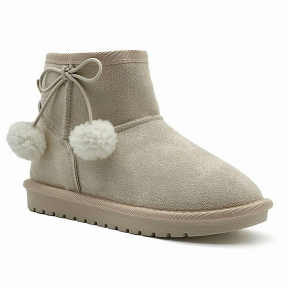 Kids Winter Snow Boots, Girls Boys Comfy Faux Fur Lined Short Boots Slip On Furry Outdoor Warm Ankle Boot