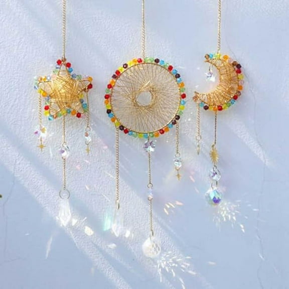 Crystal Suncatchers, Sun Shape Weaving Outdoor Hanging Decoration