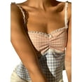 thumbnail image 3 of Biekopu Women Plaid Lace Trim Camisoles Spaghetti Strap Sleeveless Backless Summer Vests Crop Tops, 3 of 6