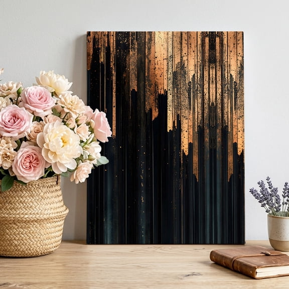 Vertical Drips Stripe Canvas Wall Art for Living Room, Abstract Minimalist Gold Brown Black Gradient Poster Print Painting for Bedroom Office Home Decoration Wall Pictures Prepare To Hang 24"x32"