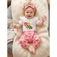 thumbnail image 6 of Cenuakty Baby 3M 6M 12M 18M 24M Girl Summer Outfits Fashionable Short Sleeve Bee Floral Print Romper with Pants, Headband 3Pcs Set, 6 of 9