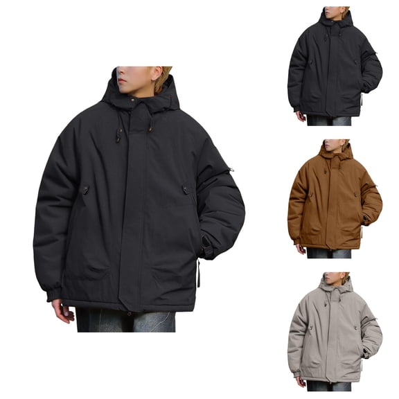 Rain Jackets for Men 2025 Fleece Windproof Waterproof Hiking Camping Zip Up Hooded Jacket with Pockets Windbreaker