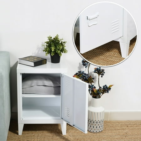 Homycasa Metal Cabinet Locker Office Filing Organizer Living Room Storage Side End Table 2 Tier White