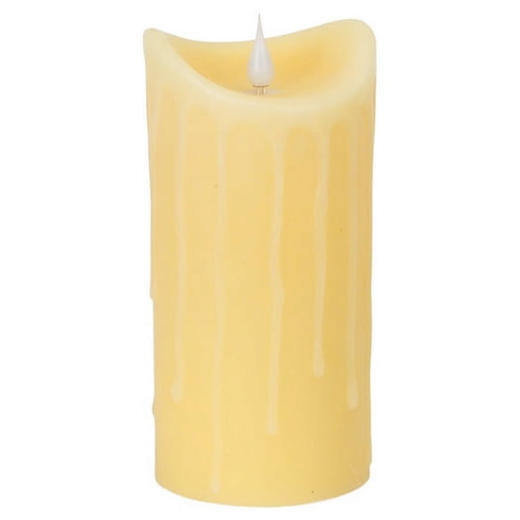 Melrose 7" Prelit LED Simplux Dripping Wax Flameless Pillar Candle with Moving Flame - Ivory