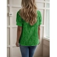 thumbnail image 6 of Women'S Short Sleeve Button Down Collared Blouses Embroidery Eyelet Top Green S, 6 of 7