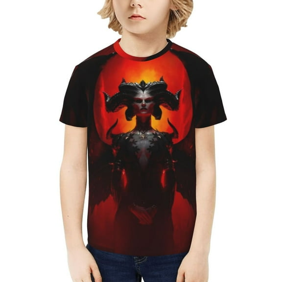 Diablo Iv Kids T-Shirt 3d Printed Graphic T-Shirts Boys And Girls Short Sleeve Shirts For Youth Kids X-Small