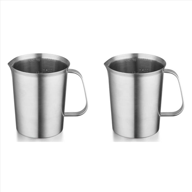 2X Medidora de Acero Inoxidable con Asa y Borde para Verter, Jarra de Metal con Marcas Oz y ML, 16OZ/500ML, Jarra