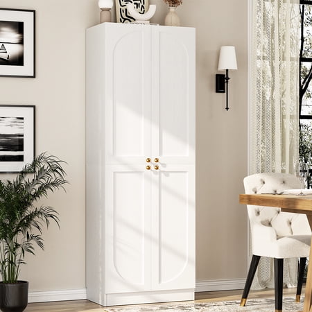 Homieasy 80" Kitchen Pantry Cabinet, Extra Tall Arch Storage Cabinet, White