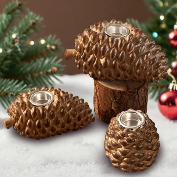 Ayieyill Christmas Pine Cone Candle Holders Set of 3, Pinecones Decor for Christmas Decoration